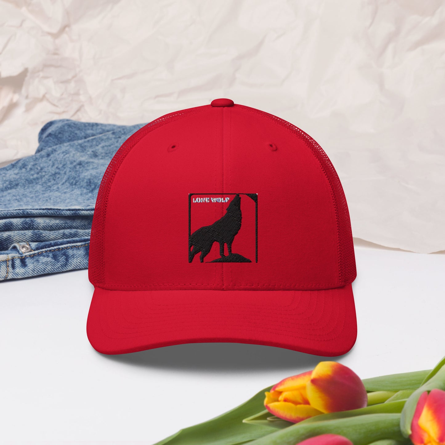TRUCKER SNAPBACK HAT - LONE WOLF RED