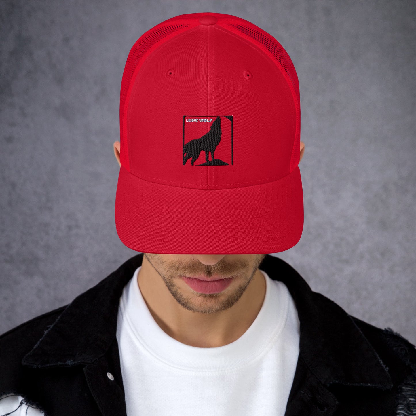 TRUCKER SNAPBACK HAT - LONE WOLF RED