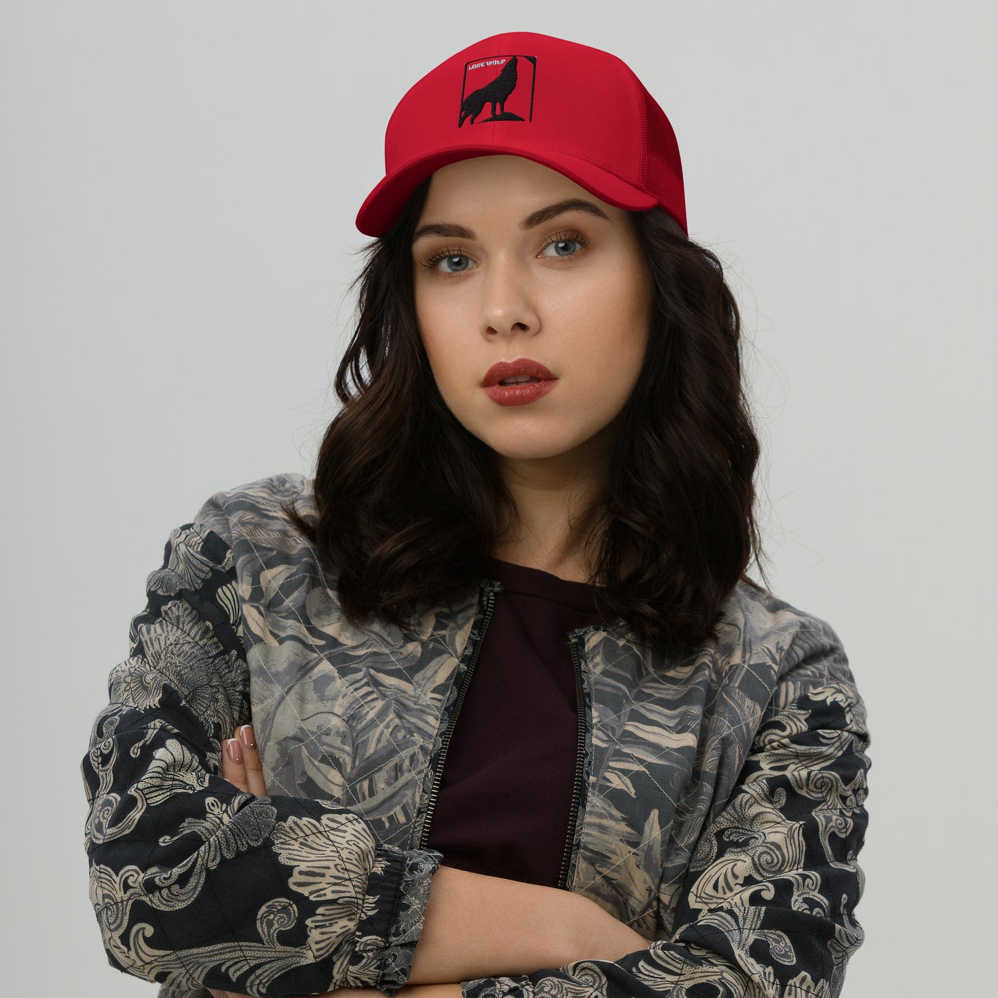 TRUCKER SNAPBACK HAT - LONE WOLF RED